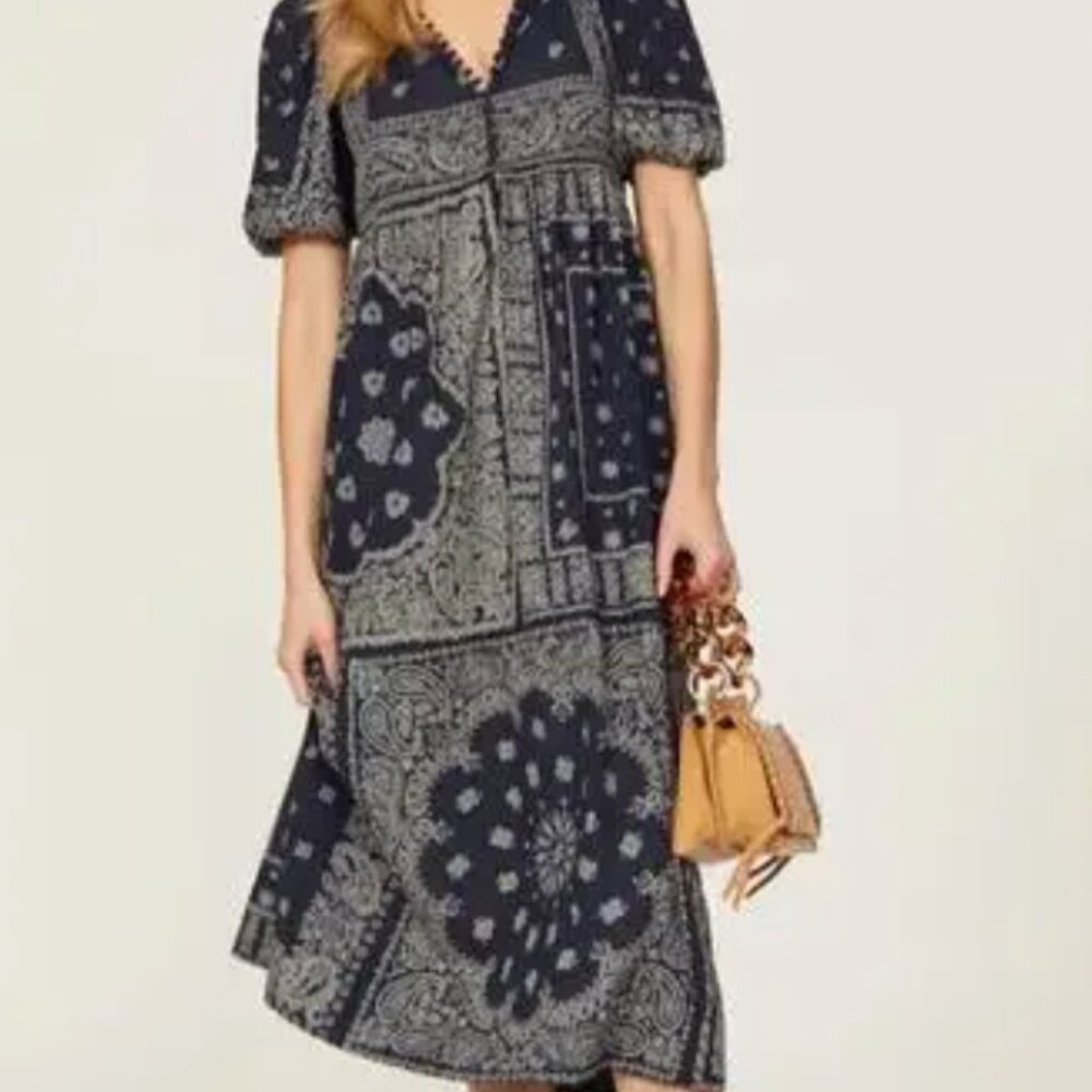 THE GREAT Ravine Dress bandana kerchief dress - navy - size small